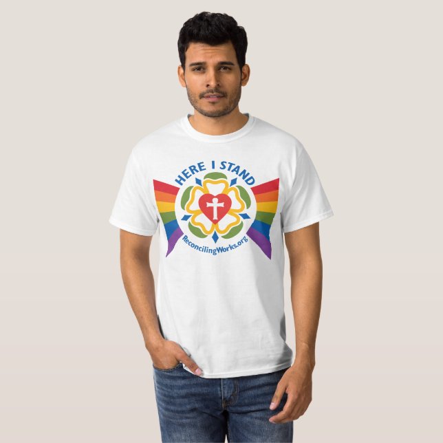 "Hier stehe ich" T - Shirt (auf hellem Gewebe) (Vorne ganz)