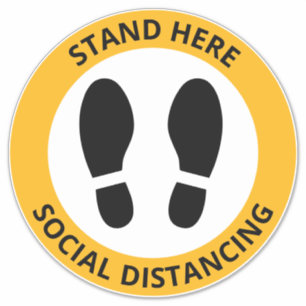 Hier stehen soziale Distanzierung Footprint Modern Aufkleber