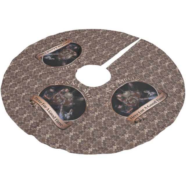 "Hier während einer guten Zeit" Baum-Rock Polyester Weihnachtsbaumdecke (Schrägansicht)