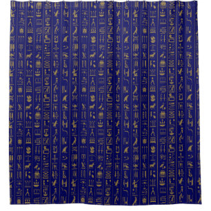 Hieroglyphen Golden Auf Blauem Duschvorhang