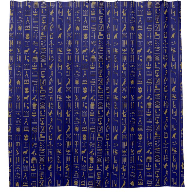 Hieroglyphen Golden on Blue Dusche Vorhang (Vorderseite)