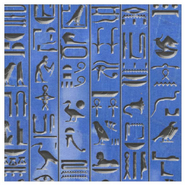 Hieroglyphen im Lapislazuli Stoff (Nahaufnahme)