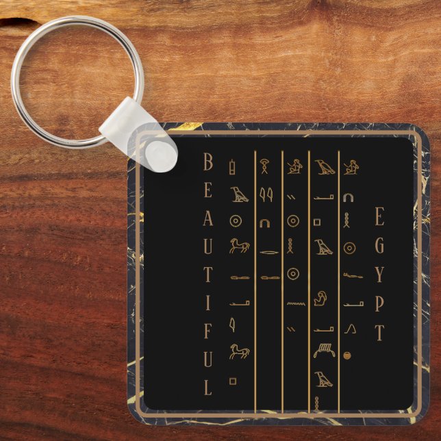 Hieroglyphen Schönes Ägypten Schwarz-Gold-Rahmen Schlüsselanhänger (Vorderseite)