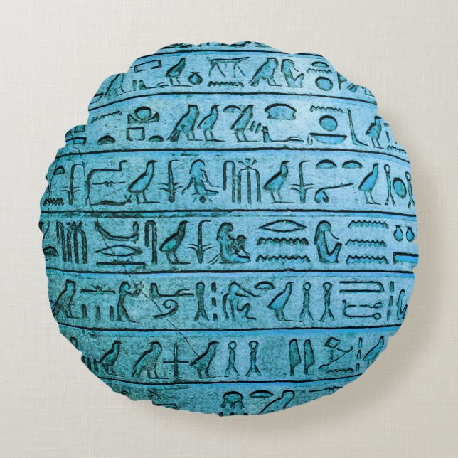Hiéroglyphes égyptiens anciens Coussin rond bleu (Devant)