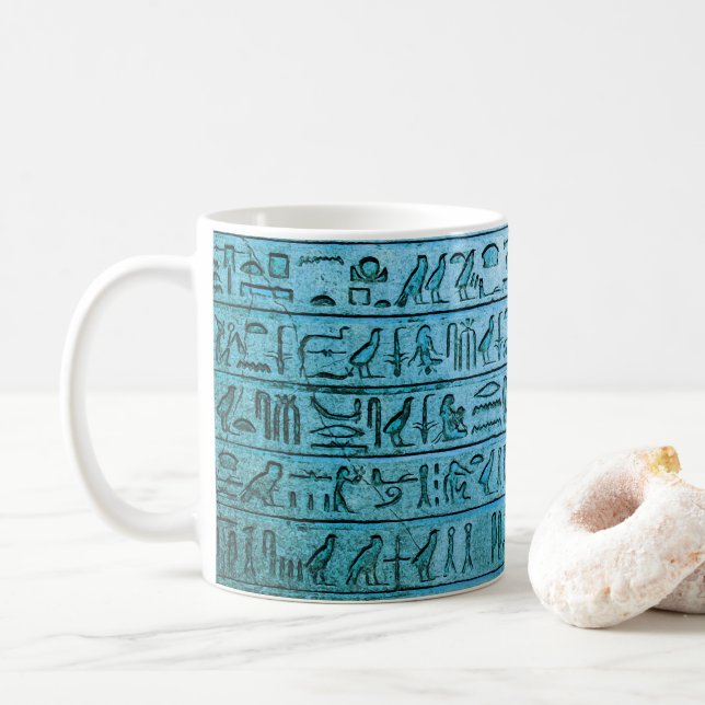 Hiéroglyphes égyptiens antiques Mug Bleu (Avec donut)