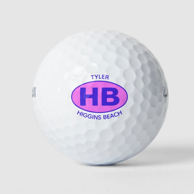 Higgins Beach Oval Blue Pink Personalisiert Golfball (Vorderseite)