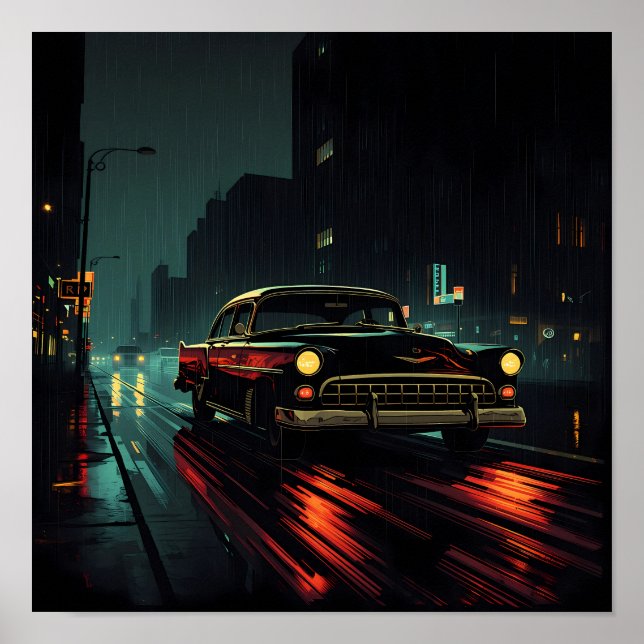 High-Contrast Film Noir: Backlit Evening Drive Poster (Vorne)