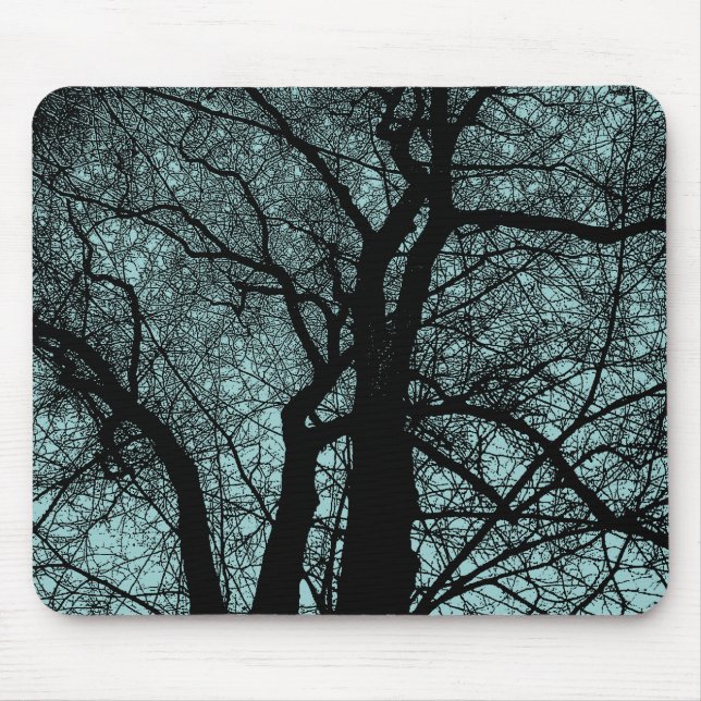 High Contrast Tree - Light Blue Green Mousepad (Vorne)