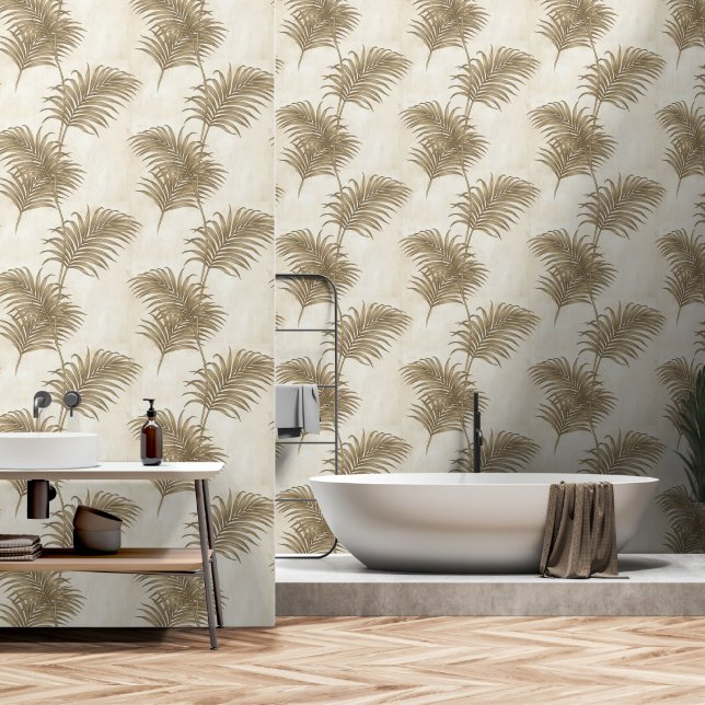High End Textured Palm Leaf Design Tapete (Badezimmer)
