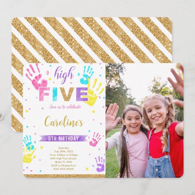 High Five Birthday Photo Invitation Einladung (Vorne/Hinten)
