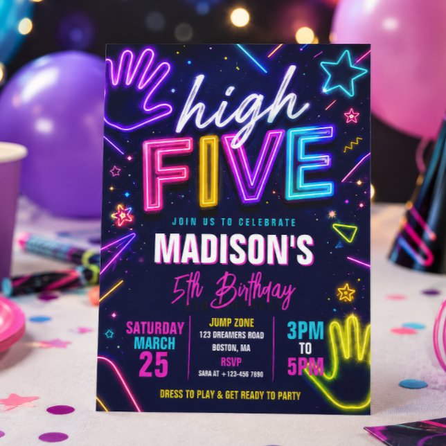 High Five Neon Glow Geburtstagsfeier Einladung (Von Creator hochgeladen)
