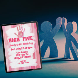 High Five, Pink Painted 5th Birthday Einladung