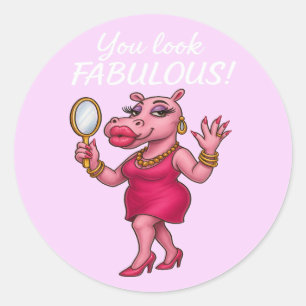 High Glam Hippo - Mirror Mirror Fabulous Runder Aufkleber