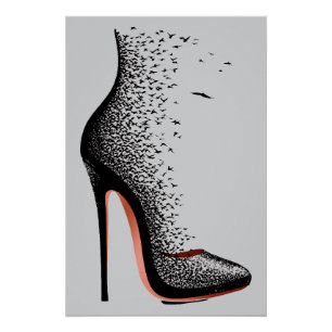 High Heel Birds Wandkunst – Surrealer Modeschuh Poster