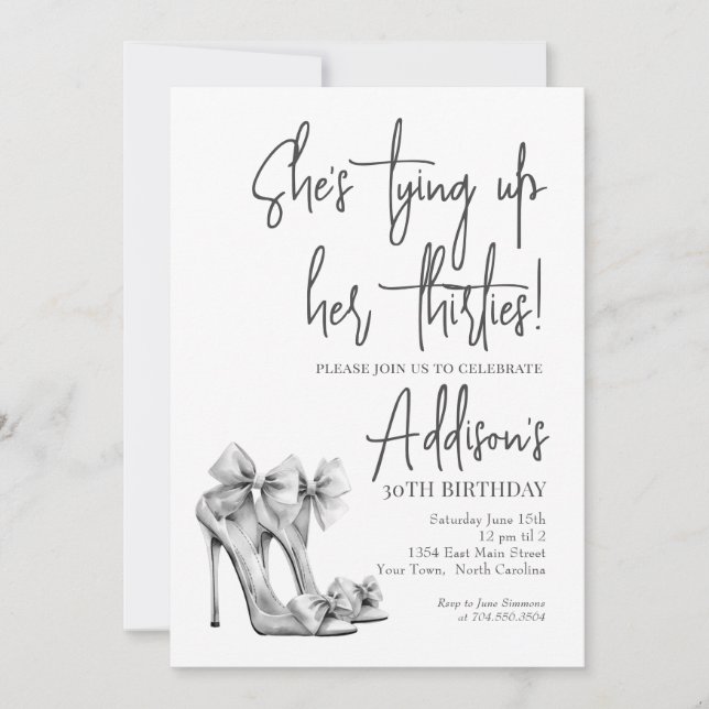 High Heel black bow 30th Birthday Party Invitation Einladung (Vorderseite)