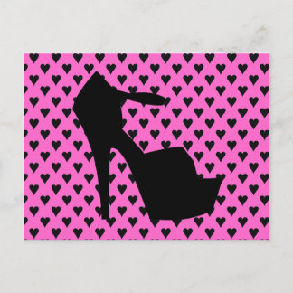 HIGH HEEL - PUMP IT UP SASSY PINK HEARTS POSTKARTE