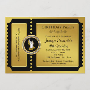 High Heel Schuh Golden Ticket Geburtstagsfeier Einladung