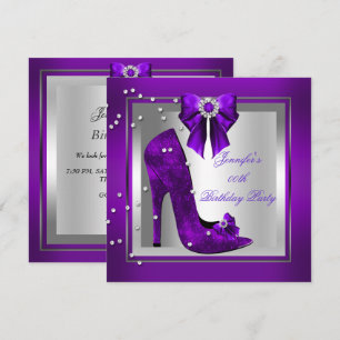 High Heel Schuh Silber Lila Geburtstagsfeier Einladung