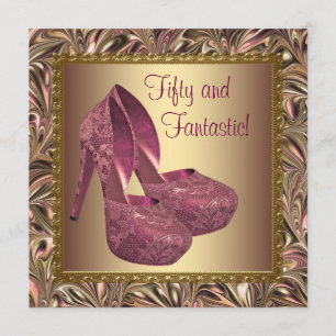 High Heel Schuhe Damen Rosa Gold 50. Geburtstag Einladung