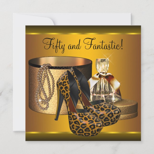 High Heel Schuhe Frauen Gold Leopard 50. Geburtsta Einladung (Vorderseite)