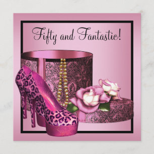 High Heel Schuhe Frauen rosa Leopard 50. Geburtsta Einladung