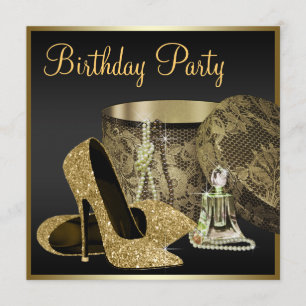 High Heel Schuhe Frauen Schwarz und Gold Geburtsta Einladung
