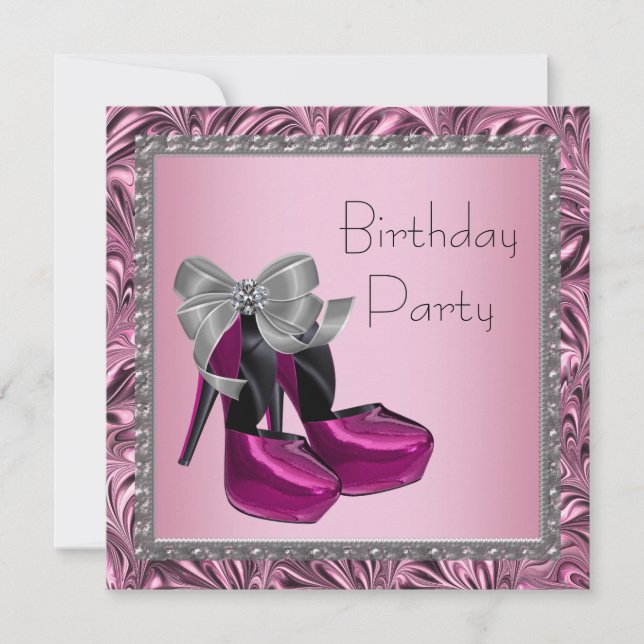 High Heel Schuhe Hot Pink Black Birthday Party Einladung (Vorderseite)