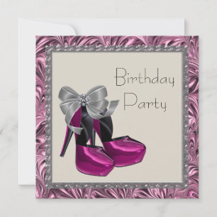High Heel Schuhe Hot Pink Black Birthday Party Einladung