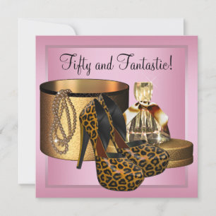 High Heel Schuhe Leopard Gold Damen 50. Geburtstag Einladung