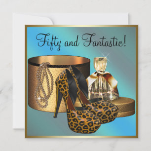 High Heel Schuhe Leoparden Gold Damen 50. Geburtst Einladung
