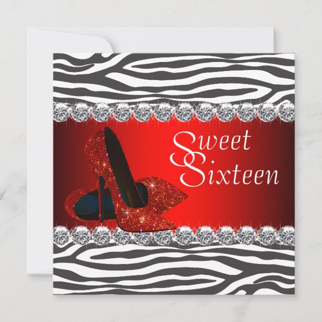 High Heel Shoe Red Zebra Sweet 16 Party Einladunge Einladung (Vorderseite)