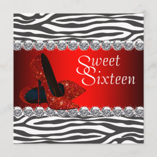 High Heel Shoe Red Zebra Sweet 16 Party Einladunge Einladung