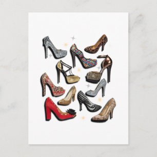 High Heel Shoel Collage Sparkle Fashion Pumps Postkarte