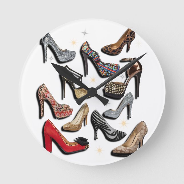 High Heel Shoel Collage Sparkle Fashion Pumps Runde Wanduhr (Vorderseite)