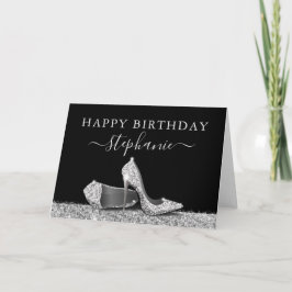 High Heel Shoes Black Silver Happy Geburtstag Karte