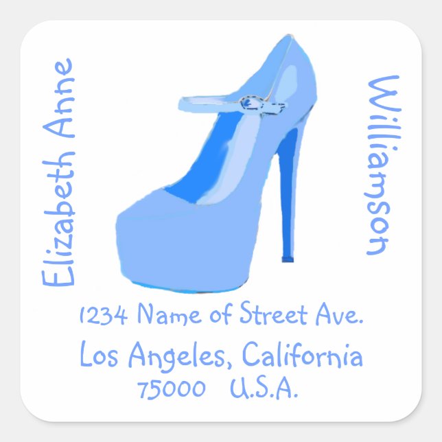 High Heel Shoes blaue Rücksendeadresse Quadratischer Aufkleber (Vorderseite)