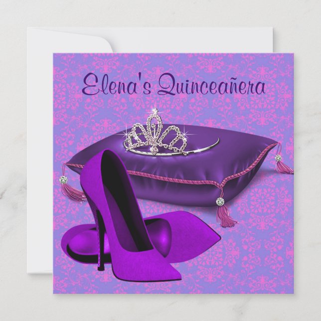 High Heel Shoes Hot Pink Lila Quinceanera Einladung (Vorderseite)