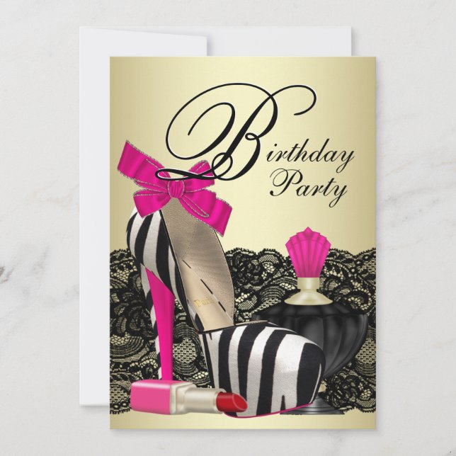 High Heel Shoes Hot Pink Zebra Party Einladung (Vorderseite)