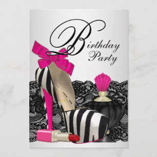 High Heel Shoes Hot Pink Zebra Party Einladung