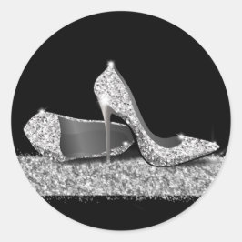 High Heel Shoes Silver Glitzer Gefallen Runder Aufkleber