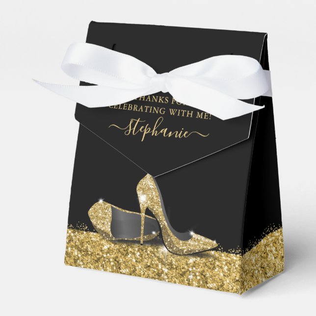 High Heel Stiletto Shoe Black Gold Geburtstag Geschenkschachtel (Vorderseite)
