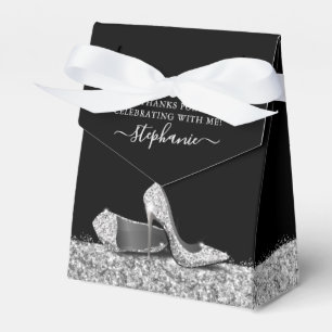 High Heel Stiletto Shoe Black Silver Geburtstag Geschenkschachtel