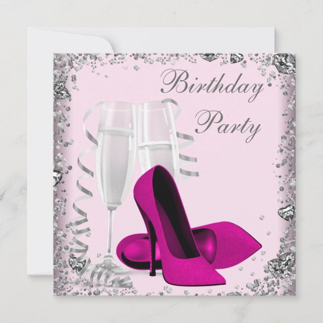 High Heels Champagne Pink Geburtstagsparty Einladung (Vorderseite)