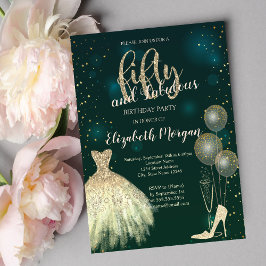 High Heels, Dress, Stars Green 50. Geburtstag Einladung