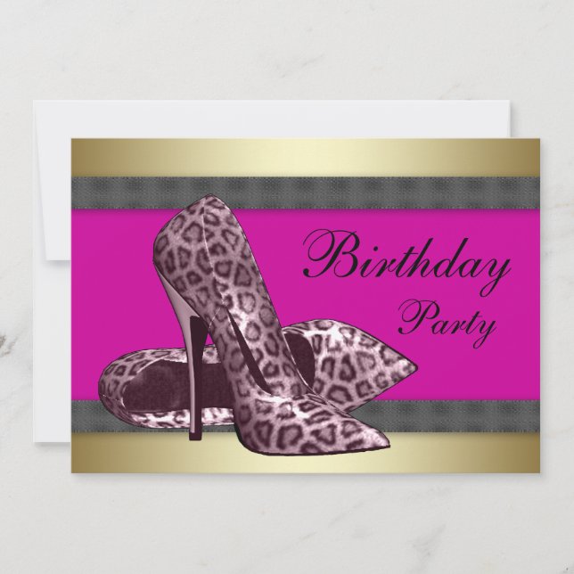 High Heels & Fuchsia Hot Pink Leopard Geburtstag Einladung (Vorderseite)