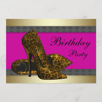 High Heels & Fuchsia Hot Pink Leopard Geburtstag Einladung