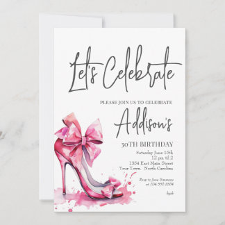 High Heels Pink bow 30th Birthday Party Invitation Einladung