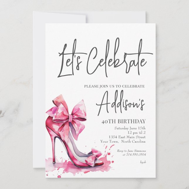 High Heels Pink bow 40th Birthday Party Invitation (Devant)