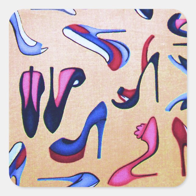 High Heels Schuhpumpen Kollage Mode Quadratischer Aufkleber (Vorderseite)