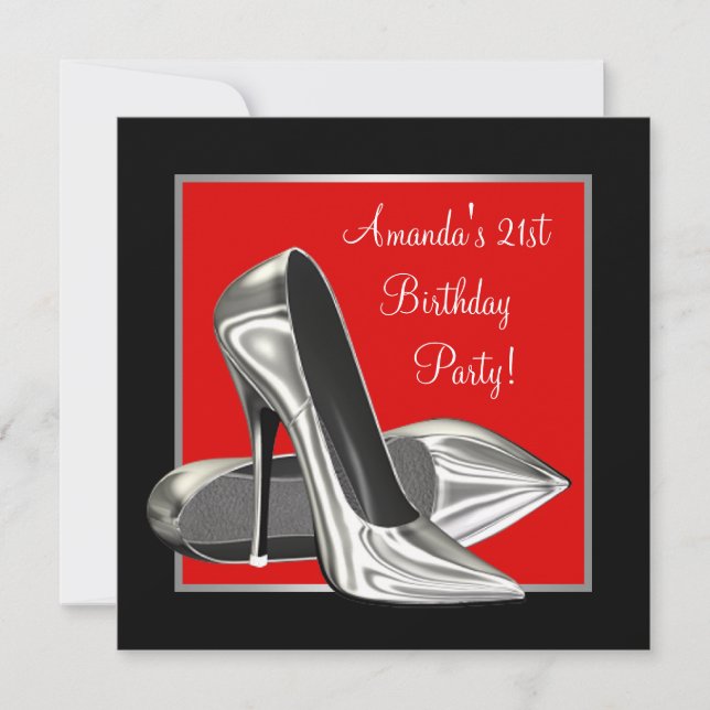 High Heels Womans Red Black Birthday Party Einladung (Vorderseite)